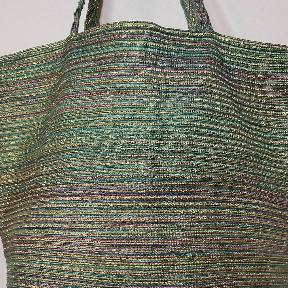 ❌ SOLD! Sea green pink gold metallic wicker tote! - Picture 3 of 14